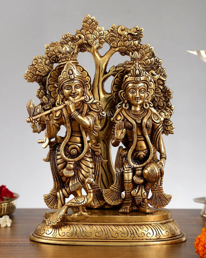 Pure Brass Radha Krishna Idols with Kalpavriksha Tree 14"