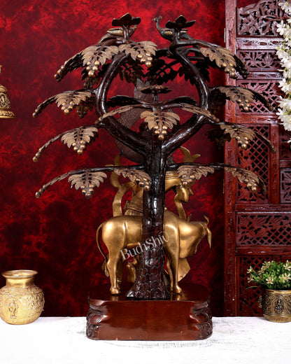 Brass Lord Krishna with Cow under Kalpavriksha – Large Statue 33" antique finish