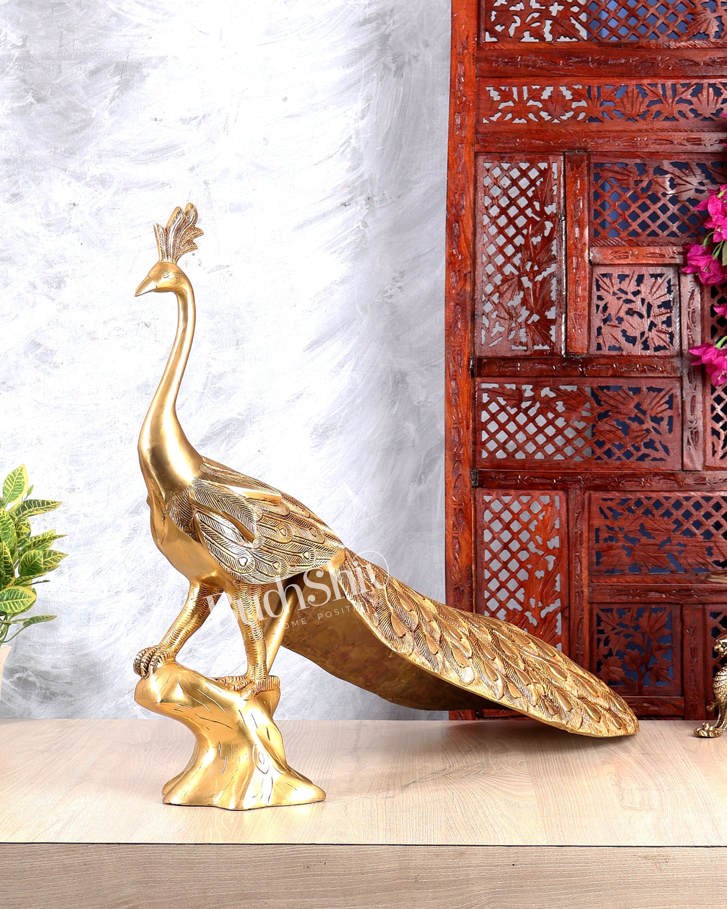 Brass Large Peacock Showpiece Sculpture – Majestic Handcrafted Decorative Masterpiece 29 inch