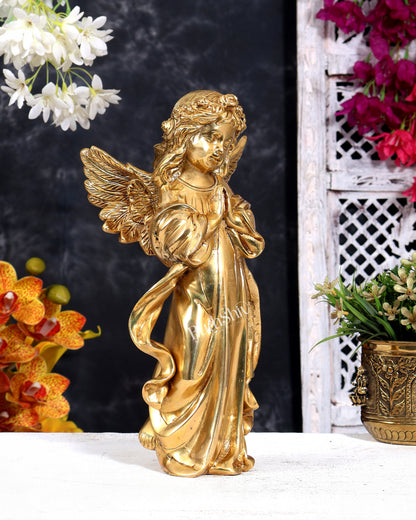 Brass Angel Devoted with Palms Together in Namaste Sculpture 12 inch