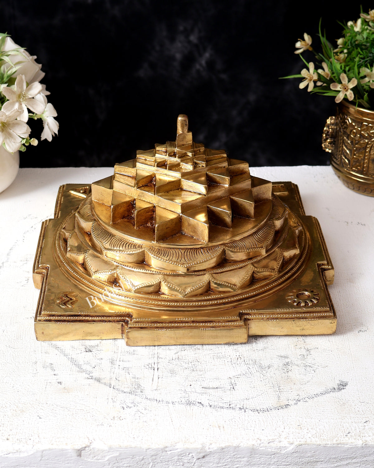 Brass Large Meru Shri Yantra — Heavy Solid 9.5 inch