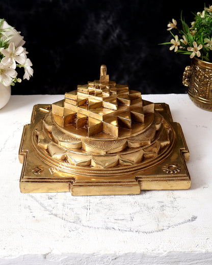 Brass Large Meru Shri Yantra — Heavy Solid 9.5 inch