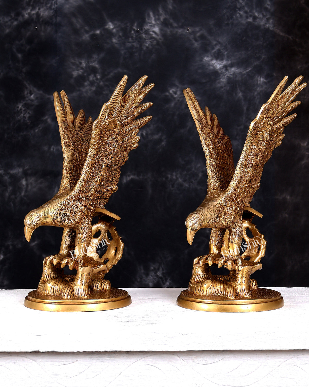 Brass Large Decorative Eagle Statue Showpiece | 15 inch golden tone Pair