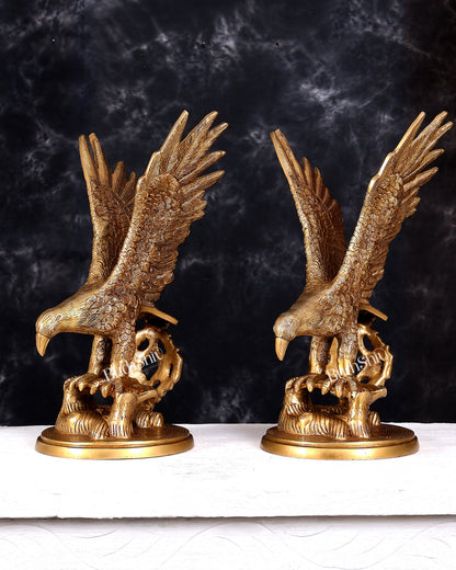 Brass Large Decorative Eagle Statue Showpiece | 15 inch golden tone Pair