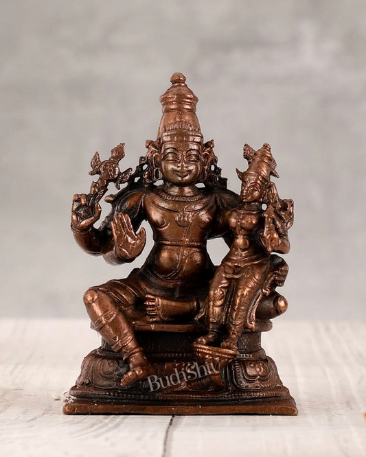Divine Pure Copper Vishnu Lakshmi Idol - 4 inch