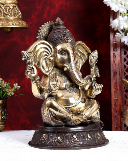 Unique Brass Handcrafted Ganesha with Ashtavinayaka Carvings – Dual Tone Finish 12 inch