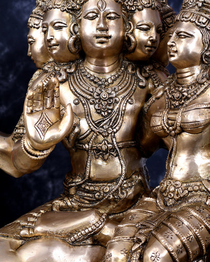 Brass Pashupatinath Sadashiv with Parvati — Chola-Inspired Sculpture 24 inch