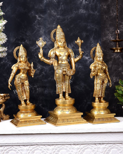 Brass Tirupati Balaji with Bhudevi and Sridevi — Idol Set 30 inch