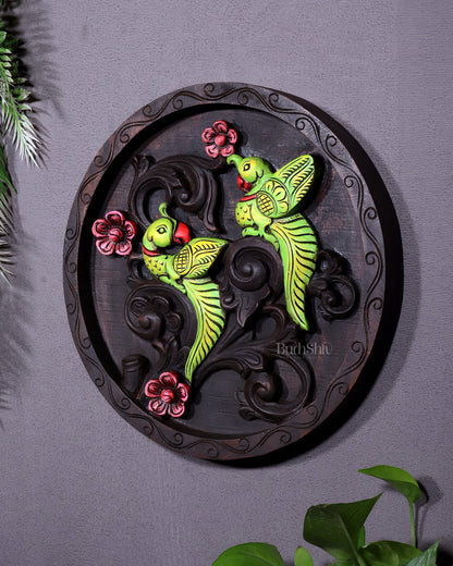 Round Wooden Parrots Wall Hanging – Handcrafted Decorative Wall Art - Budhshiv.com