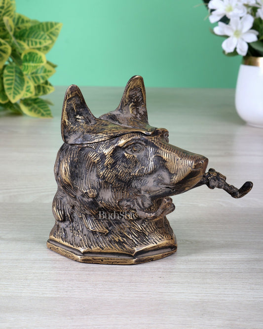 Rustic Brass Dog Face Ink Pot – Vintage Decorative Desk Accessory - Budhshiv.com