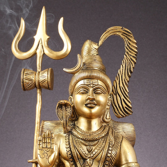 Sacred 15.5 - Inch Brass Lord Shiva Statue in Blessing Posture - Budhshiv.com