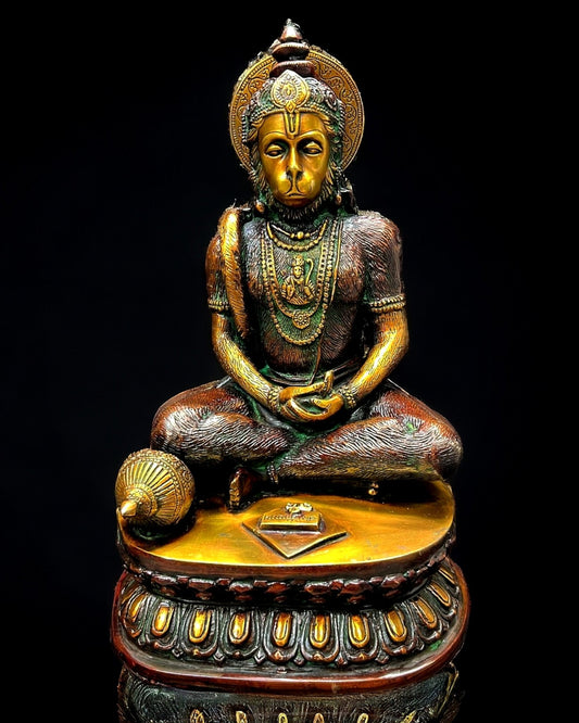 Sacred Pure Brass meditation Hanuman Idol - 14" - Budhshiv.com