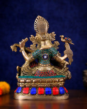 Saraswati brass idol 11 inch with Stonework - Budhshiv.com