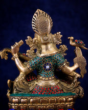 Saraswati brass idol 11 inch with Stonework - Budhshiv.com
