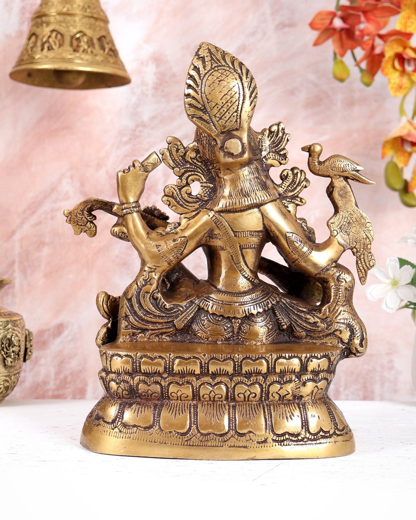 Saraswati brass idol 11 inches burnt brass finish - Budhshiv.com