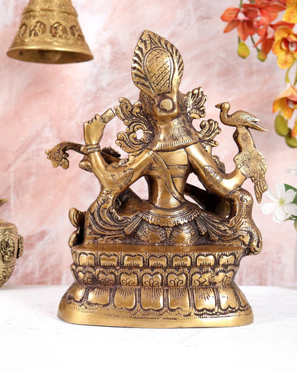 Saraswati brass idol 11 inches burnt brass finish - Budhshiv.com