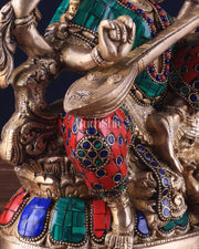 Saraswati brass idol 11 inches multi colour - Budhshiv.com