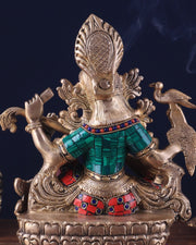 Saraswati brass idol 11 inches multi colour - Budhshiv.com