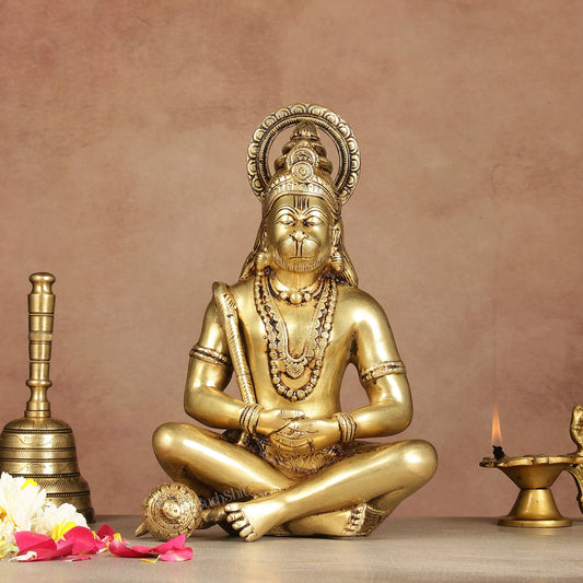 Serene Brass Hanuman Idol in Meditation - 12 inch - Budhshiv.com
