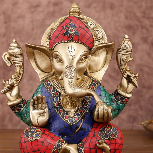 Sharp Featured Brass Ganesha Statue | 8 Inches | Exquisite Stonework - Budhshiv.com