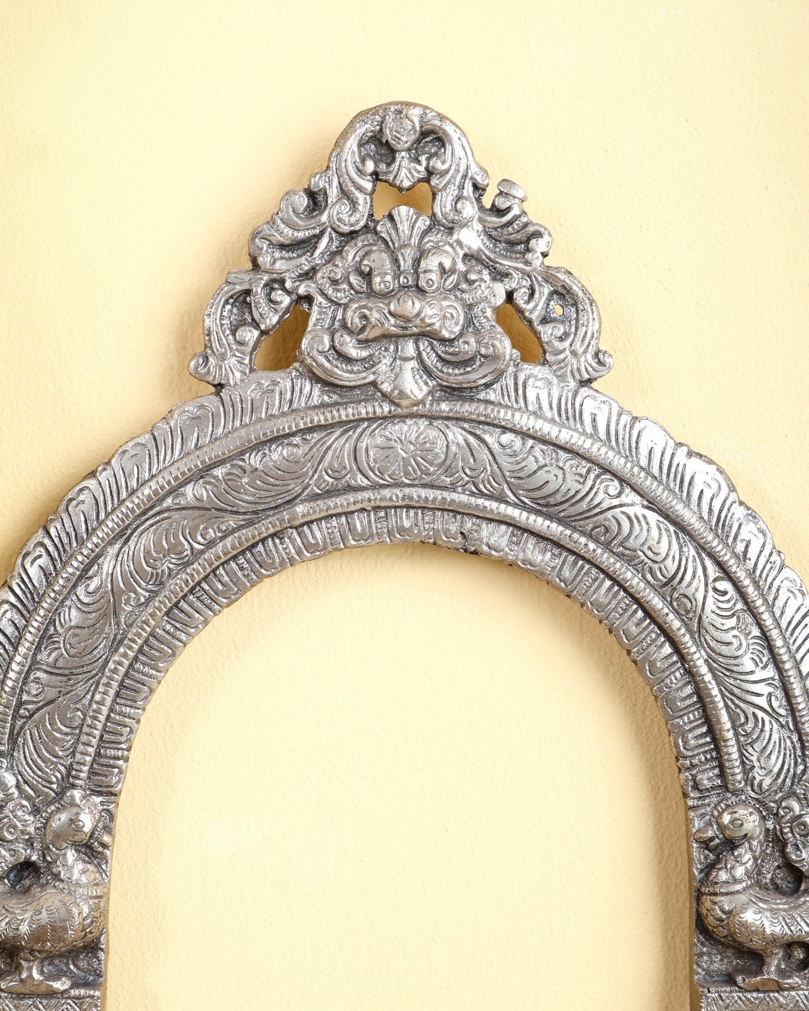 Silver Plated Brass Kirtimukh Prabhavali – 11 Inch Sacred Decorative Arch - Budhshiv.com