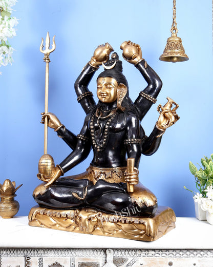 Six-Armed Brass Shiva Statue Mahamrityunjaya 30 inch black edition - Budhshiv.com