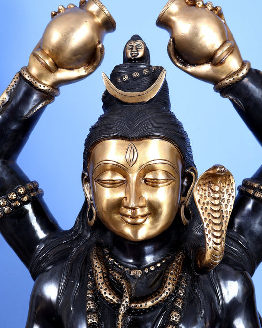Six-Armed Brass Shiva Statue Mahamrityunjaya 30 inch black edition - Budhshiv.com