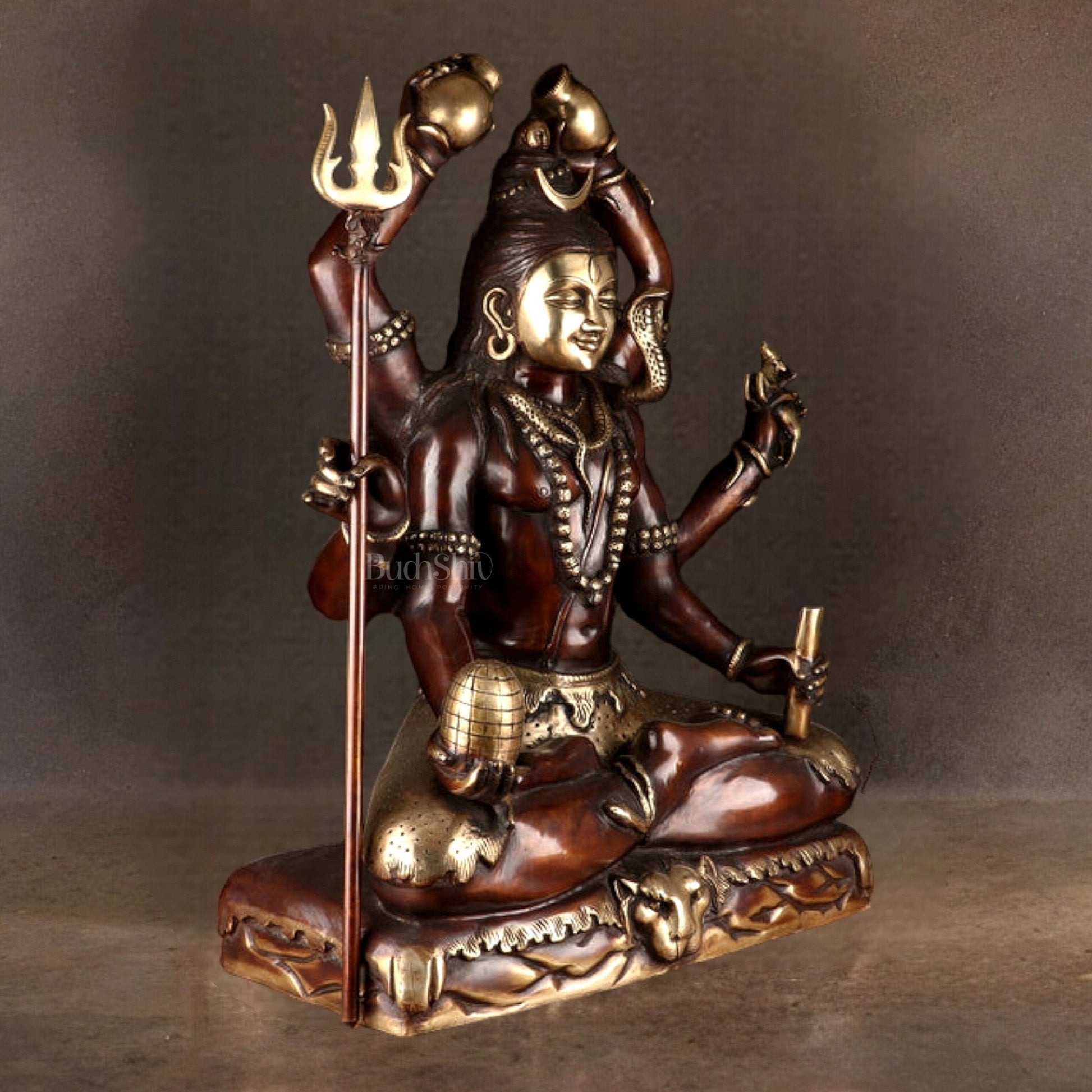 Six - Armed Shiva Statue in Superfine Brass - 30 Inch Handcrafted Mahakala - Budhshiv.com