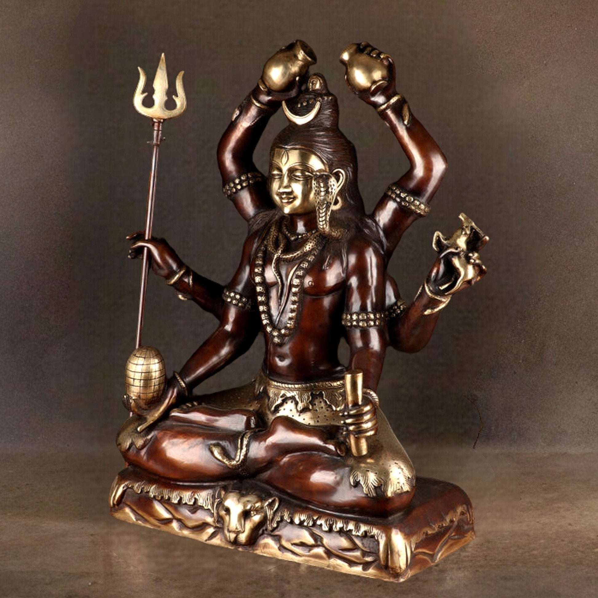 Six - Armed Shiva Statue in Superfine Brass - 30 Inch Handcrafted Mahakala - Budhshiv.com