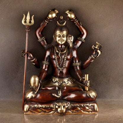 Six - Armed Shiva Statue in Superfine Brass - 30 Inch Handcrafted Mahakala - Budhshiv.com