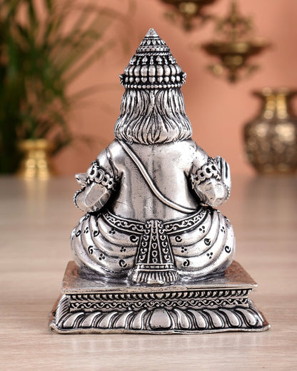 Small Lightweight Brass Lord Kubera Idol silver plated - 3 - inch - Budhshiv.com