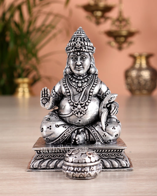 Small Lightweight Brass Lord Kubera Idol silver plated - 3 - inch - Budhshiv.com
