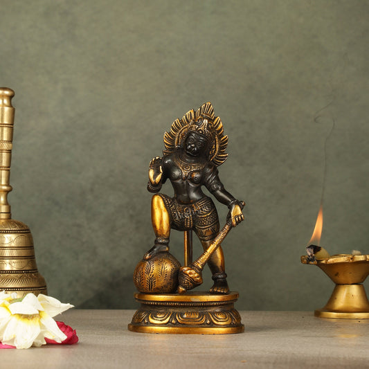 Small Pure Brass Black Standing Hanuman Idol | 6" - Budhshiv.com