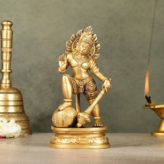 Small Pure Brass Standing Hanuman Idol | 6" - Budhshiv.com