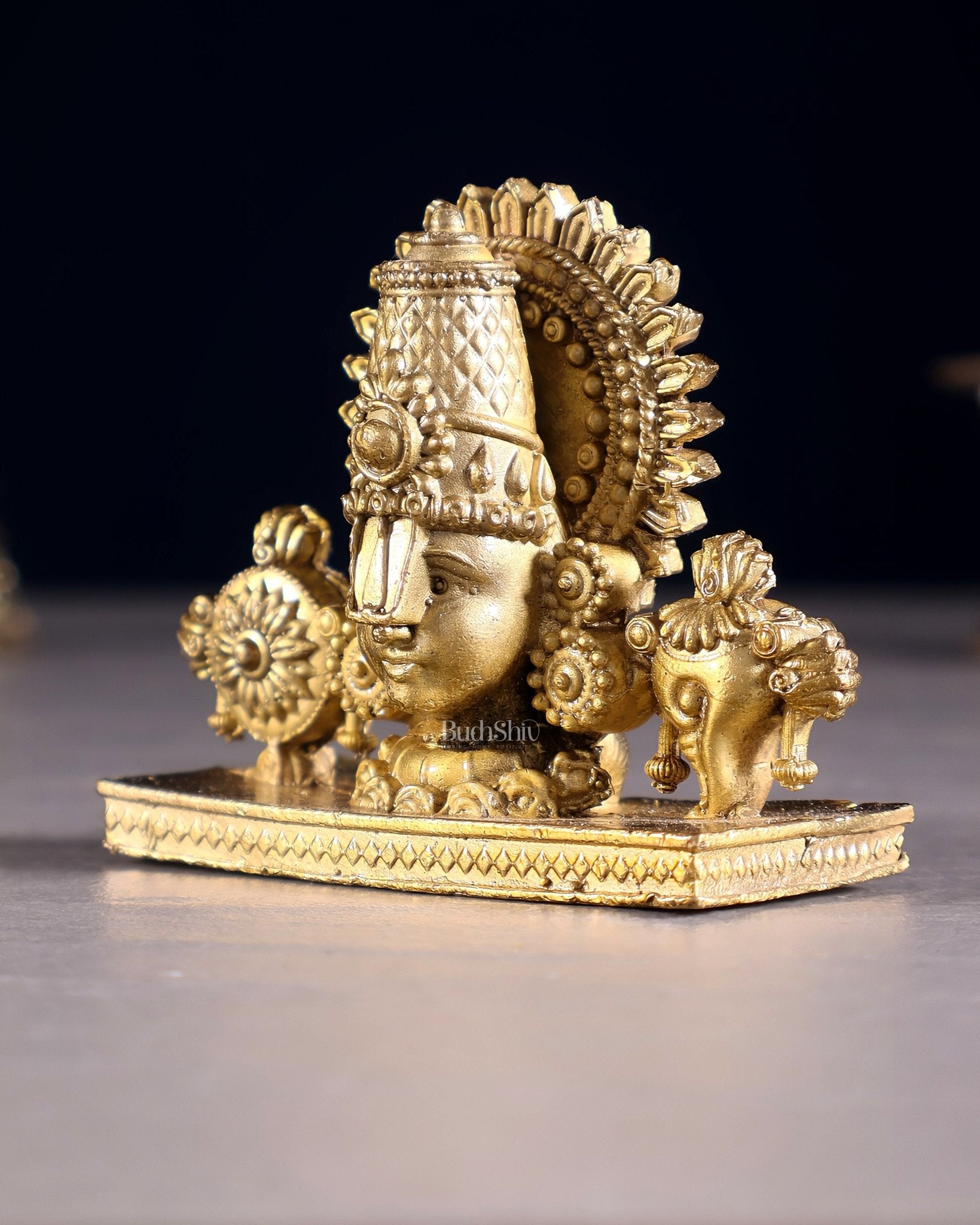 Small Pure Bronze Tirupati Balaji Face Bust | Panchaloha Idol with Lacquer Finish - Budhshiv.com
