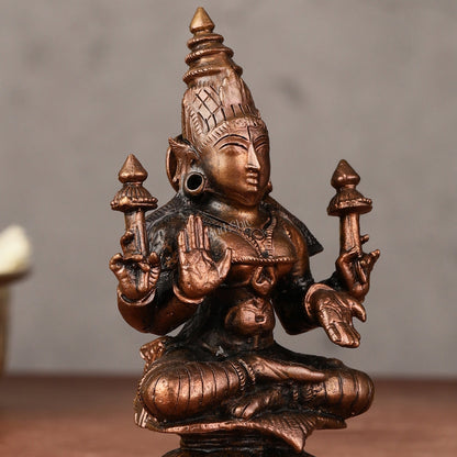 Small Pure Copper Devi Padmavati (Lakshmi) Idol - 3.5 - inch - Budhshiv.com