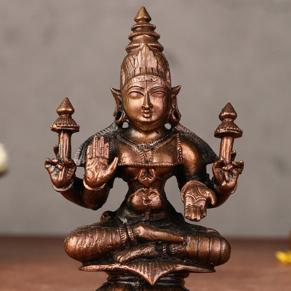 Small Pure Copper Devi Padmavati (Lakshmi) Idol - 3.5 - inch - Budhshiv.com