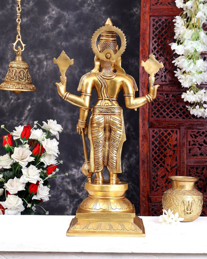Solid Brass Large Lord Vishnu Statue – Handcrafted Traditional Temple Sculpture 25 inch - Budhshiv.com