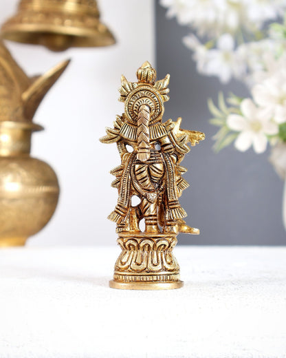 Solid Brass Lord Krishna Statue – Small Handcrafted Intricate Idol 4.5 inch - Budhshiv.com
