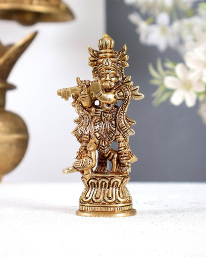 Solid Brass Lord Krishna Statue – Small Handcrafted Intricate Idol 4.5 inch - Budhshiv.com