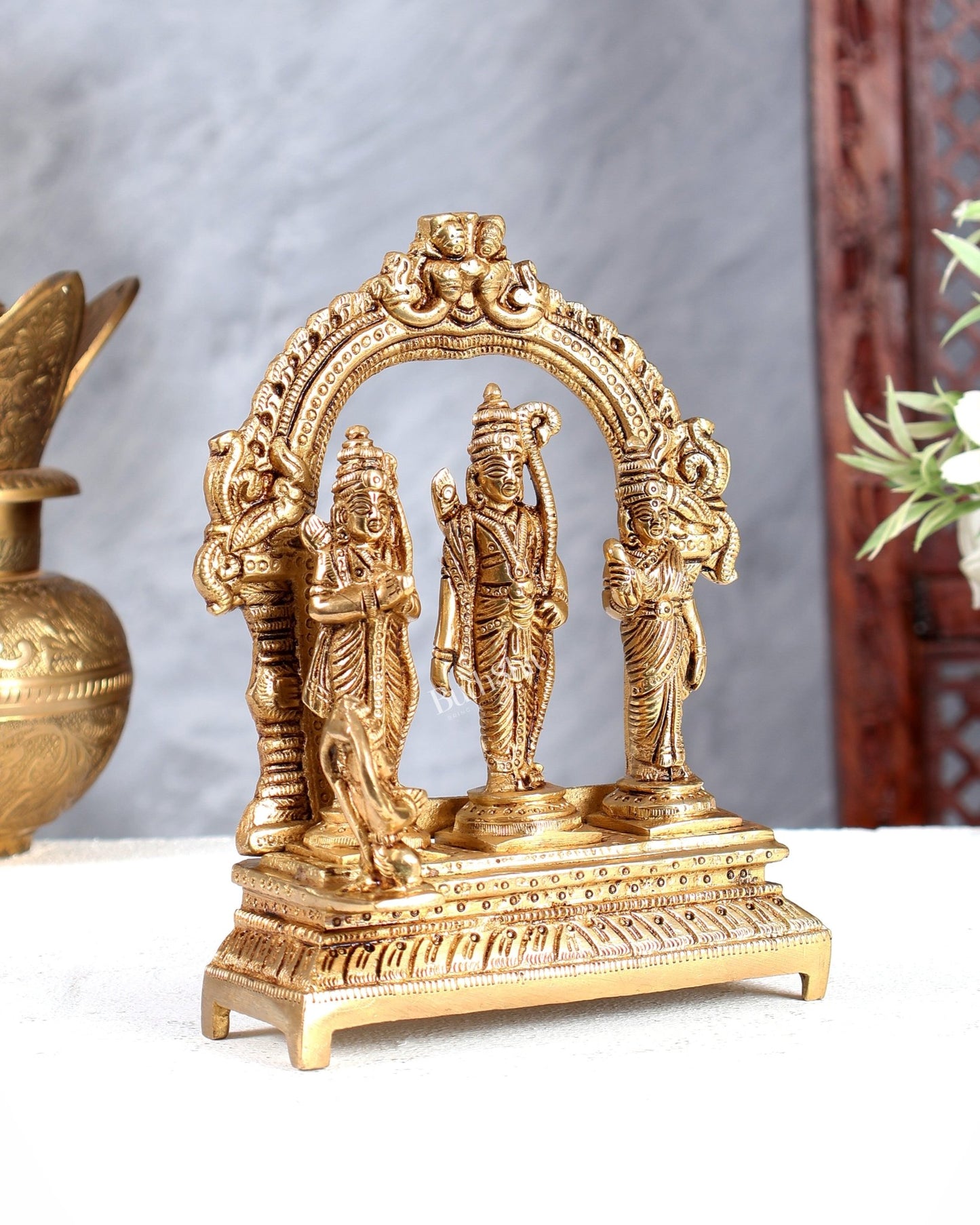 Solid Brass Ram Darbar Idol - Handcrafted Lord Rama, Sita, Lakshmana & Hanuman Statue - Budhshiv.com