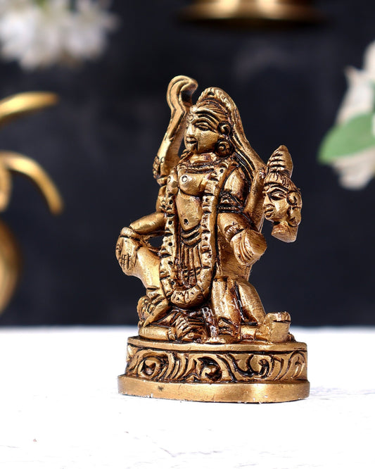 Solid Brass Superfine Goddess Kali with Four Arms Small Idol - 3" Height - Budhshiv.com