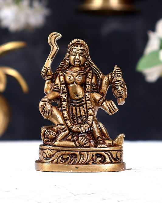 Solid Brass Superfine Goddess Kali with Four Arms Small Idol - 3" Height - Budhshiv.com