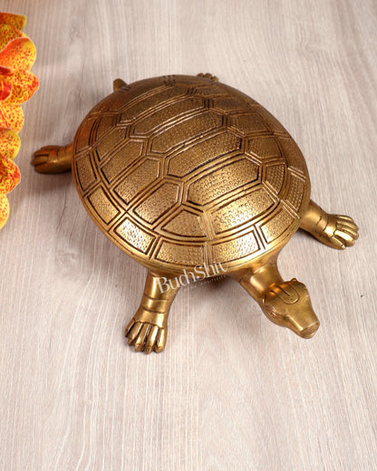 Solid Brass Tortoise – Feng Shui & Vastu Approved Auspicious Décor Piece (10.5 Inches) - Budhshiv.com