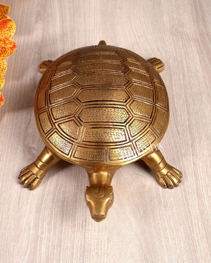 Solid Brass Tortoise – Feng Shui & Vastu Approved Auspicious Décor Piece (10.5 Inches) - Budhshiv.com