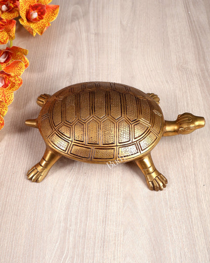 Solid Brass Tortoise – Feng Shui & Vastu Approved Auspicious Décor Piece (10.5 Inches) - Budhshiv.com
