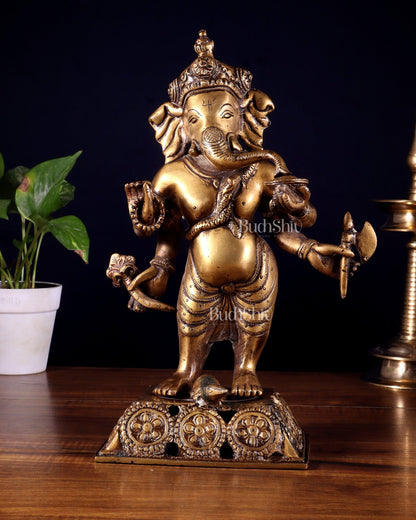 Standing Brass Ganesha Idol | 12.5 - inch Height - Budhshiv.com