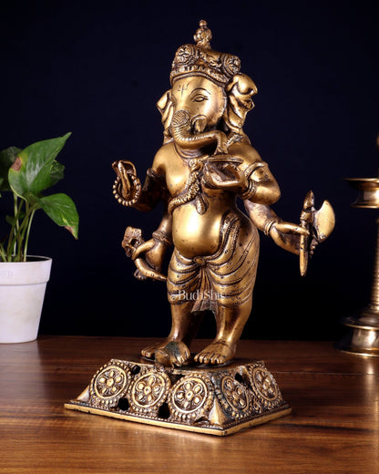 Standing Brass Ganesha Idol | 12.5 - inch Height - Budhshiv.com