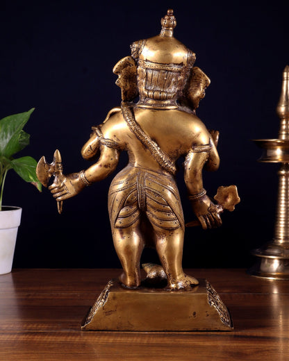 Standing Brass Ganesha Idol | 12.5 - inch Height - Budhshiv.com