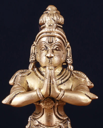 Standing Brass Lord Hanuman in Namaste Anjali Mudra – 9 Inch - Budhshiv.com